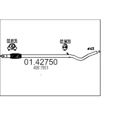 Afbeelding van MTS 01.42750 Uitlaatpijp 2140mm voor middendemper FIAT: Panda II Hatchback (169) 1.1, 1.2, 1.2 Natural Power, LPG 2003 2011