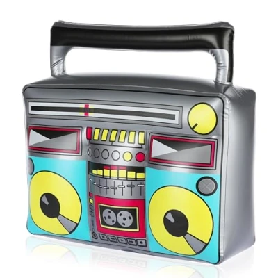 Afbeelding van FunX Opblaasbare gettoblaster, retro boombox als accessoire voor carnaval, feestjes en kostuums, jaren 80, 90, assi, hiphop outfit, 44 x 40 cm (groot)