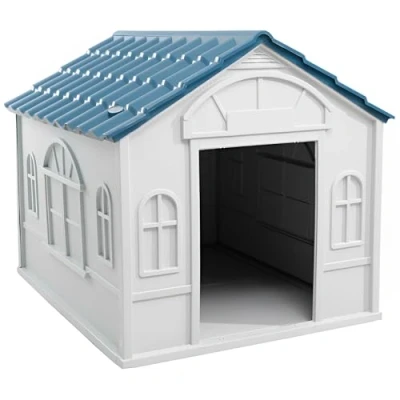 Afbeelding van Lanco Kennel voor kleine en middelgrote honden. Binnen buiten gebruik met ventilatieopeningen. Resistent materiaal. 30x26x25 inch (L*W*H). Blauw wit.