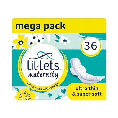 Afbeelding van Lil Lets Zwangerschaps ultra dunne lange pads met vleugels, perfect voor 3+ weken na de geboorte, 3 verpakkingen van 12