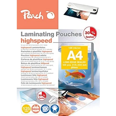 Afbeelding van Peach PP525 22 HighSpeed lamineerfolie DIN A4 2 x 125 mic 100 lamineerfolies glanzende afwerking compatibel met lamineerapparaten van alle merkfabrikanten