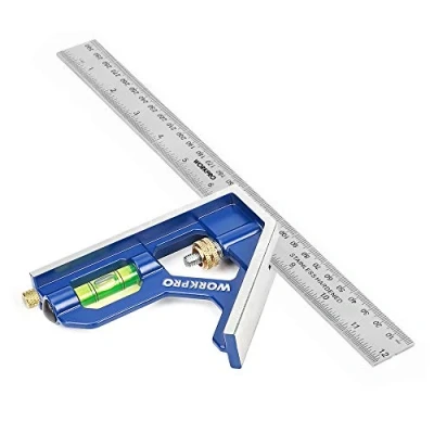 Afbeelding van WORKPRO Combinatie Vierkant 300mm, Combinatiehoek Universeel met Waterpas, Multifunctionele Hoekliniaal van Roestvrij Staal voor 90 &amp; 45 Graden Metingen （metrisch/inch）