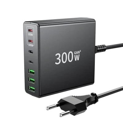 Afbeelding van FINIBO USB c oplader 300 W: 7 poorts snellader meervoudig met 4 en 3 A, lader dual PD PPS Charger voor MacBook Pro/Air, iPad Sumsung (zwart)
