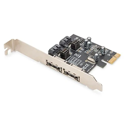 Afbeelding van DIGITUS SATAIII PCIe add on kaart 2x SATA poorten intern eSATA extern 6 Gbit/s voor SSD&#039;s, HDD&#039;s of optische drives