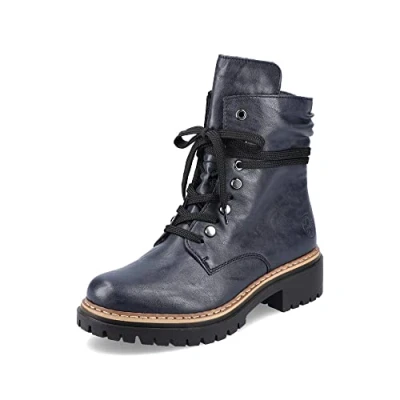 Afbeelding van Rieker DAMES Enkellaarzen 72621, Vrouwen Veterlaarsjes,laarzen,chukka boot,korte laarzen,veterschoenen,Blauw (blau / 14),39 EU 6 UK