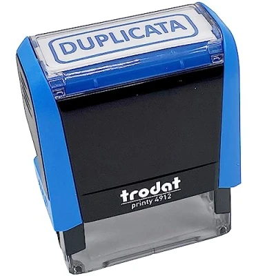 Afbeelding van Trodat x print 4912 navulbare automatische inktstempel, DUPLICATA tekst, blauwe inkt, afdrukformaat 46 16 mm