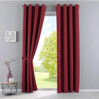 Afbeelding van Gardinenbox gordijnen ondoorzichtig »Newyork« bordeaux H x B 245x140 cm 2 pack thermische verduisteringsgordijn blackout oogjes geluidsisolerend Öko Tex UV bescherming Raffhouder,