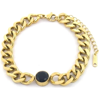 Afbeelding van Armband Dames Zirkonia RVS Lengte 17 21 cm Goudkleurig en Zwart