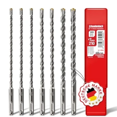 Afbeelding van Schwabenbach ® SDS Plus betonborenset, Super borenset, 7 delig 5, 6, 8, 10, 12 x 210 mm, steenboor compatibel met boorhamers van Bosch, Hilti, Makita en Metabo, hoogwaardige kwaliteit, voor