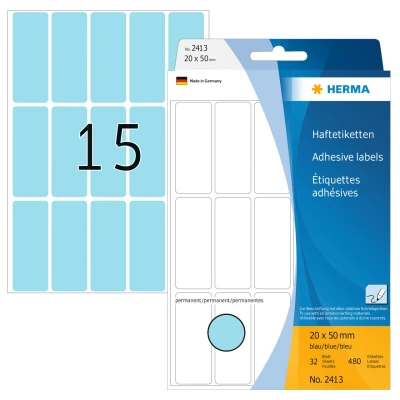 Afbeelding van Etiket HERMA 2413 20x50mm blauw 480stuks