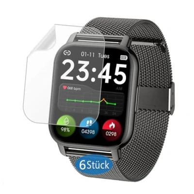 Afbeelding van Frgnie Beschermfolie compatibel met Popglory P66 Smartwatch 1,85 inch (6 stuks) flexibele TPU displaybeschermfolie, IDEALROYAL / Narcid smartwatch, volledige afdekking,