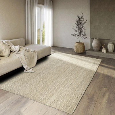 Afbeelding van Villeroy &amp; Boch Rosalie jute tapijt, natuurlijk woonkamertapijt van 100% jute, handgeweven en milieuvriendelijk, boho tapijt voor woonkamer, slaapkamer, eetkamer, natuurwit, 80 x 200 cm