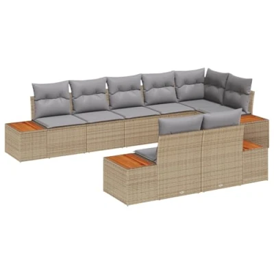 Afbeelding van vidaXL 8 Persoons Tuin Sofa Set met Kussens Beige Poly Rattan Acacia