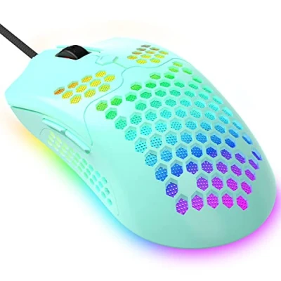 Afbeelding van KUIYN 383 PRO M5 ultralichte bedrade gamingmuis, lichtgewicht honingraatbehuizing, Pixart PAW3325, 6 instelbare DPI 12000, 26 RGB ademende muizen met achtergrondverlichting, 65 g, USB optisch model O