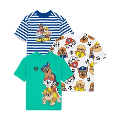 Afbeelding van Paw Patrol Jongens T Shirts 3 Pack Peuter Kids Rubble Chase Marshall Rescue Pups Blauw Groen Wit Top Tv show geschenken