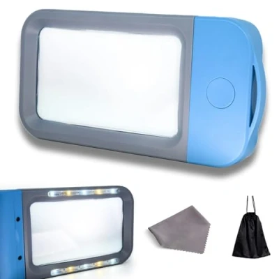 Afbeelding van VOCA leesloep met licht, Vergrootglas, 3X groot rechthoekig 10 LED&#039;s voor senioren Macula Degeneratie, krant, boeken, kleine lettertjes, slechtzienden (Blauw)