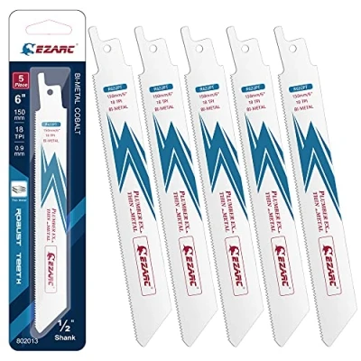 Afbeelding van EZARC Reciprozaagblad Bi Metaal Kobalt Reciprozaagbladen voor Dun Snijden 150mm 18TPI R622PT (5 Stuks)