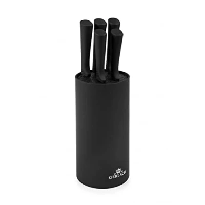 Afbeelding van Gerlach Smart Black messenblok set voor keuken 5 soorten messen roestvrij staal duurzaam hard handvat soft touch keukenmes santokuchef groente