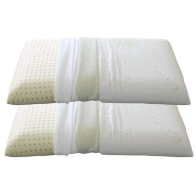 Afbeelding van Evergreenweb 100% latex kussen met aloë vera overtrek en natuurlijk katoen, afneembaar kussen, hoogte 12 cm, afneembare wasbare stof, orthopedisch bedkussen voor alle matrassen