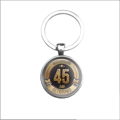 Afbeelding van Sleutelhanger Glas Gefeliciteerd 45 Jaar Getrouwd