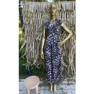 Afbeelding van Lange Zomerjurk Morena Fantasieprint Zwart Beige One Size