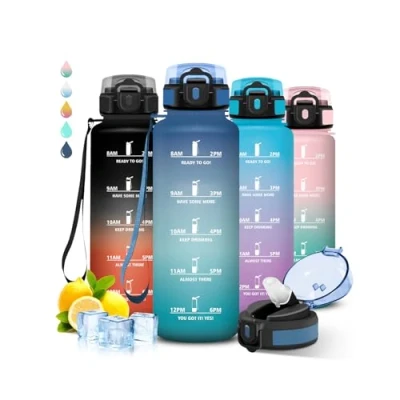 Afbeelding van Grsta drinkfles, 1,5 l, waterfles met rietje, lekvrij, motiverende gemakkelijk te reinigen, voor wandelen, slogan, fitness, kamperen, yoga, wandelen
