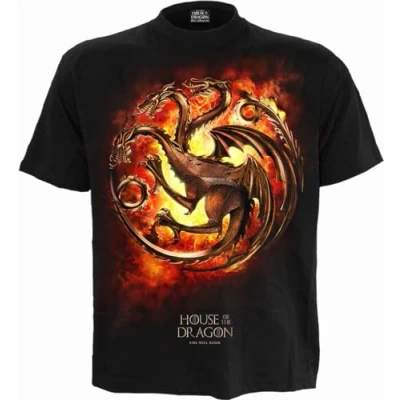 Afbeelding van HBO House of The Dragon Flames T shirt met print op de voorkant Zwart, M