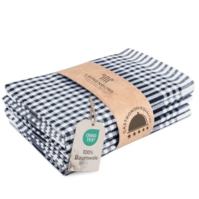 Afbeelding van LAYNENBURG 5er Set Premium Geruite Theedoeken 100% Katoen OEKO TEX Standaard 100 50x70 cm &amp; Hanger Keukenhanddoeken Pluisvrij Modern Vintage (antraciet)
