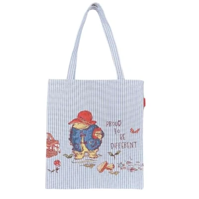 Afbeelding van Boodschappentas Luxe gobelinstof Flat bag Paddington Bear Beertje Licht blauw gestreept Classic Marmalade