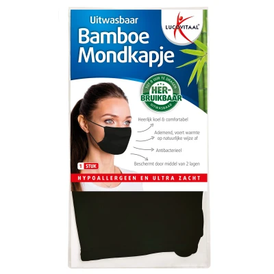 Afbeelding van Lucovitaal Bamboe Mondkapje Zwart 1ST