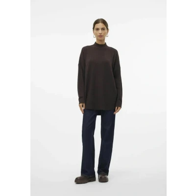 Afbeelding van Vero Moda Vmplaza Highnck LONG Trui, Dames, Maat: Large, Chocolate torte