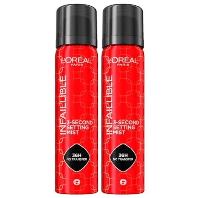 Afbeelding van L&#039;Oréal Paris Infaillible Setting Spray voor Gezichtsmake up 3 Second Mist 36H No Transfer Waterdicht Lichtgewicht Sneldrogende Formule Bestand Tegen Zweet en Water 2 Flessen van 75ml
