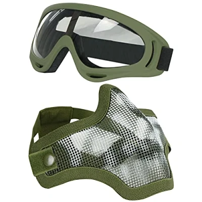 Afbeelding van AOUTACC Airsoft Halve Gezichtsmaskers Staalgaas masker en bril voor CS/Jacht/Paintball/Schieten (OD skull)
