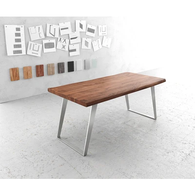 Afbeelding van Eettafel Edge acacia bruin 180x90 XL roestvrijstaal schuin Live