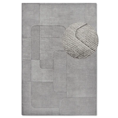 Afbeelding van Villeroy &amp; Boch Charlotte Wollen tapijt, natuurlijk woonkamertapijt, handgeweven en milieuvriendelijk, boho wol voor woonkamer, slaapkamer, eetkamer, hal, keuken, grijs, 80 x 250 cm
