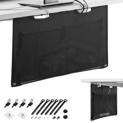 Afbeelding van Kabelnet, bureau voor kabelmanagement, XXL kabelgoot, inkijkbescherming onder tafel, organizer, flexibel, onzichtbaar opbergen om kabels te verbergen, kantoororde zwart