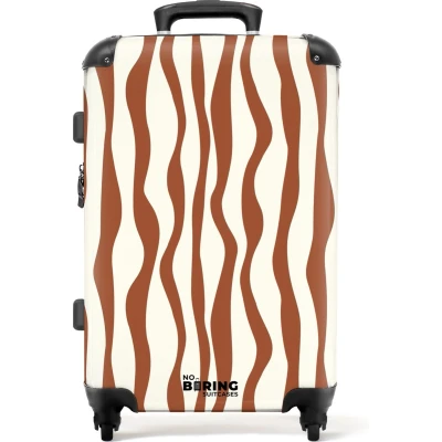 Afbeelding van NoBoringSuitcases.com® Koffer groot Rolkoffer lichtgewicht Bruin met witte golvende lijnen Reiskoffer 4 wielen Grote trolley XL 20 kg bagage
