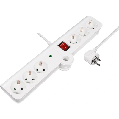Afbeelding van Stekkerdoos met 6 contacten, overspanningsbeveiliging en inklapbaar design / wit 5 meter