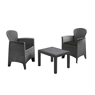 Afbeelding van Spetebo rotan tuinmeubelset antraciet 2 stoelen met kussens + tuintafel balkon set zitgroep