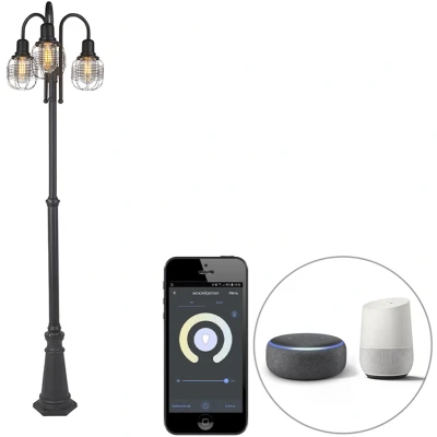 Afbeelding van QAZQA Smart buitenlamp zwart 3 lichts IP44 incl. Wifi ST64 Guardado