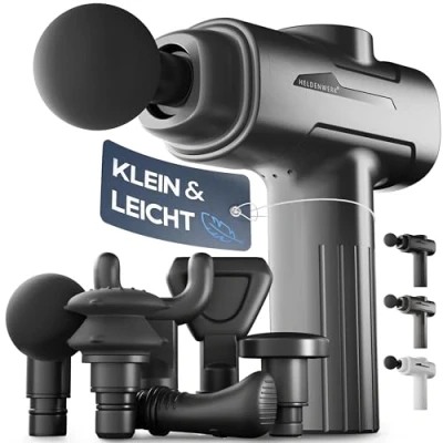 Afbeelding van HELDENWERK Massagepistool incl. 6 massagekoppen en 3200 omw/min, spiermassagepistool met USB C aansluiting, spiermassageapparaat, massagegun, spiermassagepistool, spierpistool (grijs)