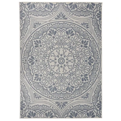 Afbeelding van Buitenkleed met patroon platgeweven 120x170 cm blauw