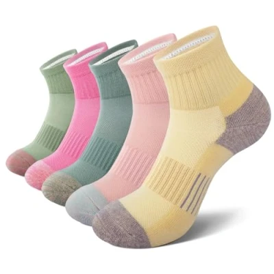 Afbeelding van EKSHER Sneakersokken voor dames, 5 paar, katoen, badstof, quarter, loopsokken, hardlopen, kleurrijke sportsokken heren, ademend, Kleurrijk B9, 35 38 EU