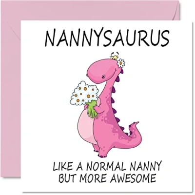 Afbeelding van Verjaardagskaarten voor Nanny Nannysaurus Moederdag kaart van kleindochter kleinzoon, gelukkige verjaardag oppas, Nan dinosaurus verjaardagskaart, 145mm x seizoensgebonden Nannie Nanna grappige wenskaarten
