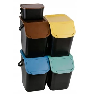 Afbeelding van Go Practic Set van 4 + 1 stapelbare afvalemmer, afvalscheidingssysteem voor afvalscheiding in de keuken, afvalsysteem met klikdeksel, afvalbak deksel, x 25 l 4,5