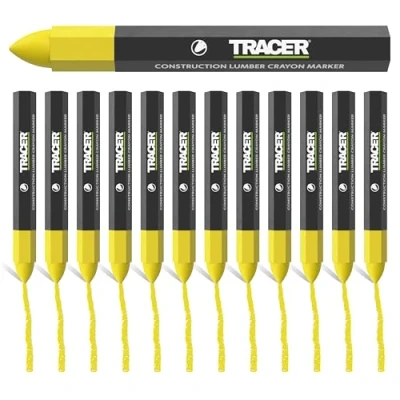 Afbeelding van Tracer Constructie Hout Crayon Markers, Pack van 12 Geel. x Geel Multi Surface Marking Crayons