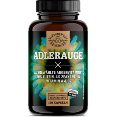 Afbeelding van ADLERAUGE® Oogvitaminen, hoge dosis belangrijk: laboratoriumgetest merkcomplex met luteïne, zeaxanthine, bosbessenextract, beta caroteen, vitamine A+B en meer I 120 stuks DE SCHEUNENGUT®