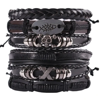 Afbeelding van Fako Bijoux® Leren Armband Leder Set Deluxe X 6 Stuks Zwart/Bruin