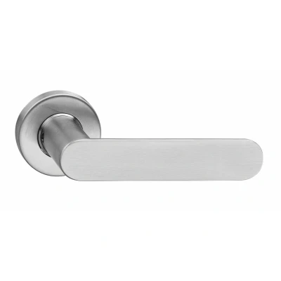 Afbeelding van Deurklink Massief strak elegant geveerd op rozet 53x10 met ring geborsteld RVS