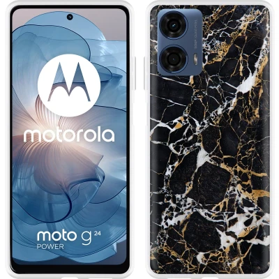 Afbeelding van Cazy Hoesje geschikt voor Motorola Moto G04/G04s/G24/G24 Power Zwart Goud Marmer